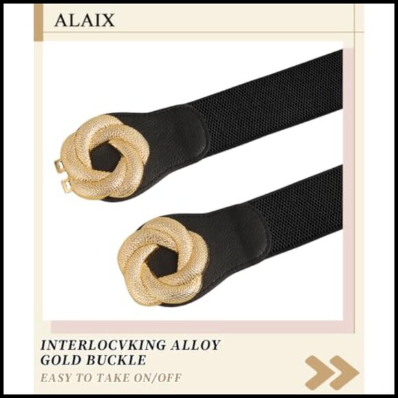 Gold Floral Buckle Wide Elastic Waist Belt Stretchy Dressy Fashion Adjustable main image 7